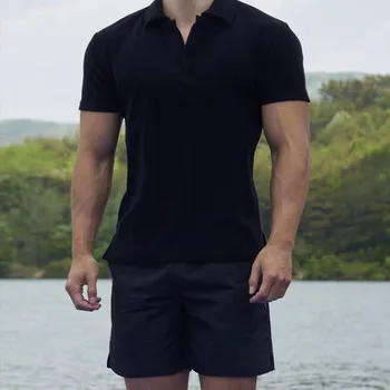 Летние тенденции в Европе и Америке, новая мужская тонкая однотонная рубашка с отворотом для отдыха, мужская футболка, рубашка поло
