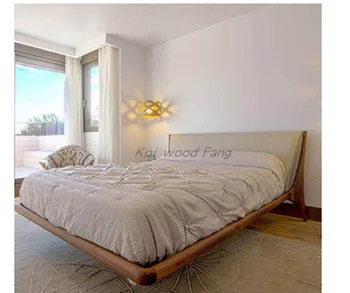 Скандинавская кровать из черного орехового дуба, современная простая мебель для главной спальни, кожаная мягкая спинка, свадебная кровать из массива дерева