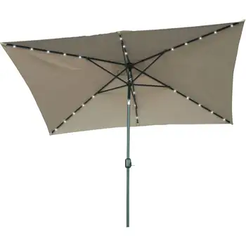 10 'x 6,5' Коричневый Прямоугольный зонт для патио со светодиодной подсветкой на солнечных батареях