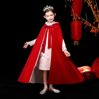 Осенне-зимний Новый Длинный плащ Hanfu в ретро-китайском стиле, накидка принцессы, Антикварная детская теплая толстая накидка для Косплея на Хэллоуин