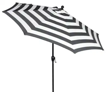 Уличный 9-дюймовый зонт Ibiza Stripes с круглой рукояткой премиум-класса для патио