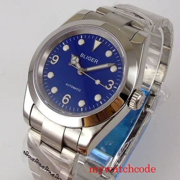 Bliger 24 Jewels NH35A Автоматические мужские часы с сапфировым стеклом, автоматической датой, синим циферблатом, полированным корпусом, Стальным браслетом
