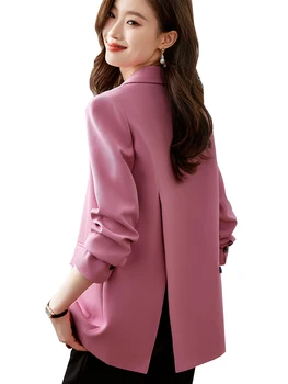 Розовый, абрикосовый, черный женский повседневный блейзер, женское свободное пальто с длинным рукавом, куртка на осень-зиму