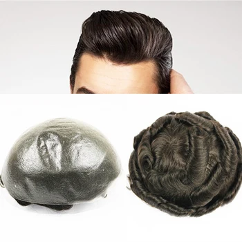 Парик для мужчин со 100% европейскими человеческими волосами 8x10 дюймов, Шиньон для мужчин 0,06 мм, Супертонкая кожа Hairsystem, Мужской парик