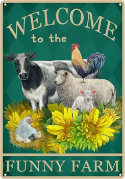 Добро пожаловать На Забавную Жестяную Вывеску Фермы, Подсолнухи Корова Овца Курица Сад Старинные Металлические Жестяные Вывески Для Мужчин WomanWall Decor