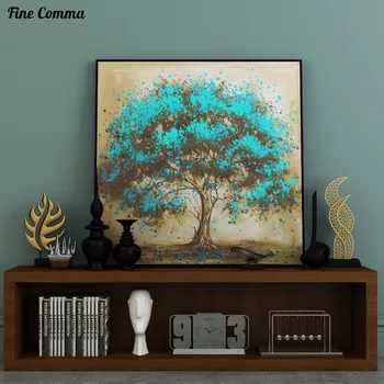 Абстрактное Голубое дерево, Красочная 100% ручная роспись Маслом, Большой Размер, Холст, Искусство, Домашний Декор, Настенные художественные картины для гостиной