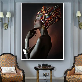 Африканская Обнаженная Женщина, Индийская Повязка на голову, Портретные Настенные Художественные Картины, Настенное Искусство для Гостиной, Домашний Декор (Без рамки)