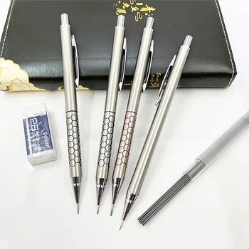 1 Комплект металлических механических карандашей 0.5/0.7/0.9 мм, учащиеся, пишущие рисунок, конструирующие черную ручку