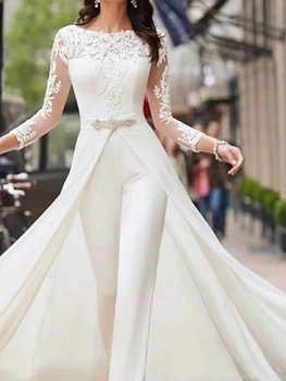 Элегантный Свадебный Комбинезон Невесты, Свадебные Платья 2023, Vestidos Para Mujer, Облегающее Свадебное Платье С Длинными Рукавами И Аппликацией Из Тюля