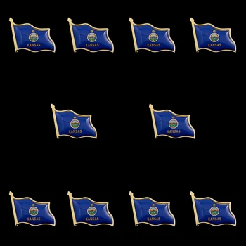 10ШТ Булавки с Лацканами флага штата Канзас Америка, США, Позолоченные Булавки, Значки для одежды, рюкзака
