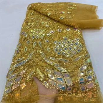 2022 Элегантная Кружевная ткань с бисером и пайетками, Высококачественная Сетчатая Кружевная ткань с нигерийской вышивкой для свадебных ПлатьевRF88