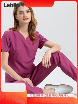 Высокоэластичная облегающая одежда для ручной стирки с короткими рукавами, женский комплект одежды для врачей и медсестер, комбинезон для салона красоты, хирургический костюм