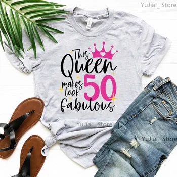 Эта футболка с принтом Королевы 30/40/50, розовая/Серая футболка с буквенным принтом, Женская одежда, подарок на день рождения, Футболка, Женские летние топы