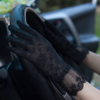 Летние солнцезащитные перчатки Женские Весенние Кружевные эластичные перчатки с сенсорным экраном, устойчивые к ультрафиолетовому излучению, Нескользящие Перчатки для вождения, дышащие перчатки 23 см