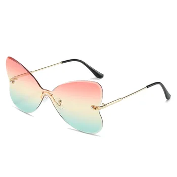 Модные женские Роскошные Солнцезащитные очки с бабочкой, Винтажные Брендовые дизайнерские Очки ярких цветов, Женские солнцезащитные очки без оправы с градиентом UV400