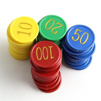 160шт Пластиковая Покерная Фишка с Печатью 4 Золотых Больших цифр для Игровых Жетонов Пластиковые Монеты - Желтый + Зеленый + Красный + Синий