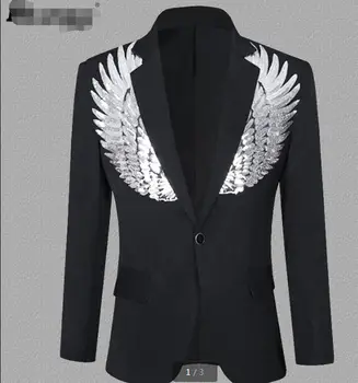 S-5XL Новый модный мужской костюм, куртка, мужской сценический костюм певца, ведущего, костюм с блестками, крылья, индивидуальный костюм для выступлений, куртка