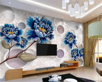 Beibehang Современная мода синие цветы 3d стерео фотообои обои гостиная диван телевизор настенные обои для стен 3 d