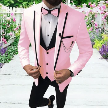 Gwenhwyfar/ детские розовые мужские повседневные костюмы (блейзер + жилет + брюки), приталенные смокинги для выпускного вечера, куртка для свадебной вечеринки