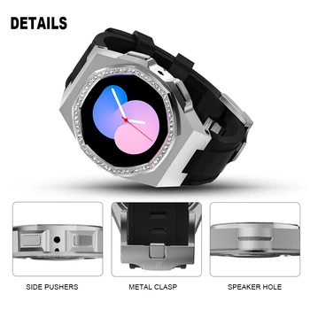 Комплект для модификации Bling, ремешок для Samsung Watch Galaxy 4 5, 40 мм, модная рамка из бриллиантовой стали, резиновый ремешок, браслет Для женщин