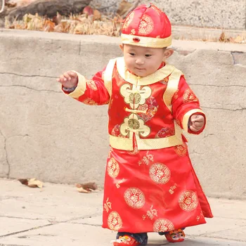 Зимний Китайский традиционный костюм для новорожденных мальчиков, Новогодняя вечеринка, Утепленная Одежда с вышивкой, подарок на День Рождения, Костюм Эпохи Тан