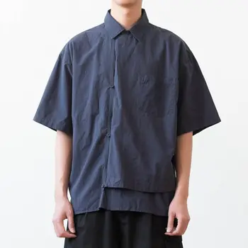 Летняя модная темно-синяя креативная рубашка с короткими рукавами, Традиционная Танская Блузка, Мужские Повседневные Свободные топы в Интернет-магазине Китая