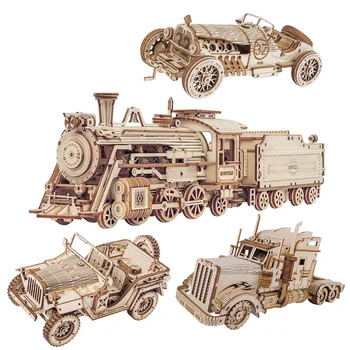 3D деревянная модель поезда, игрушка-головоломка, сборка модели локомотива, строительные наборы для детей, подарок на День Рождения, деревянные строительные игрушки