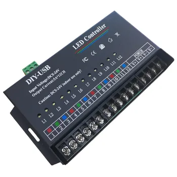 USB DIY светодиодный RGB контроллер 12-канальный программируемый контроллер 5A * 12CH; 12 каналов для 3528 и 5050 RGB полосового модуля DC5V DC12v DC24V