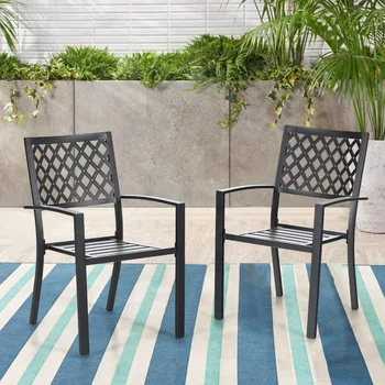 Набор из 2 обеденных стульев для патио, современные металлические кресла, черные пляжные стулья
