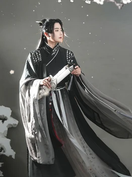 Большой размер 3XL Hanfu Men, Китайское Традиционное черное платье с градиентом чернил Hanfu, Мужской костюм для Косплея, Негабаритное платье Hanfu для мужчин