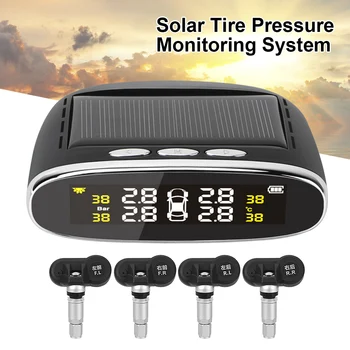 Солнечная энергия TPMS, система контроля давления в автомобильных шинах, Интеллектуальное температурное оповещение с 4 внутренними / внешними датчиками