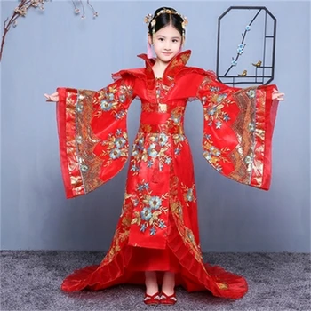 Древнее китайское платье Королевы с Красной цветочной вышивкой Hanfu, Восточный костюм для девочек, Детские феи Династии Тан, одежда для сцены