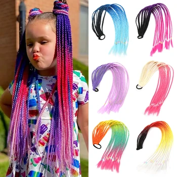 AZQUEEN Синтетический плетеный хвост цвета радуги для девочек, эластичная резинка для волос, 60 см, коса для наращивания волос в виде конского хвоста