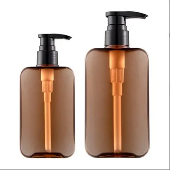 Пустые бутылки для лосьона оранжевого цвета объемом 200 мл 300 мл, высококачественные плоские бутылки с насосом прямоугольной формы