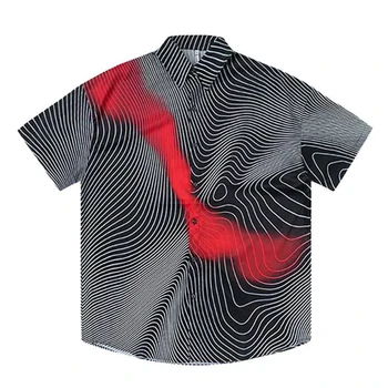 Новая повседневная рубашка Мужская Dark Street Ins Дизайн Мода Индивидуальность Фантомные витые линии Галстук-краска Хип-хоп Хип-хоп Свободное лето