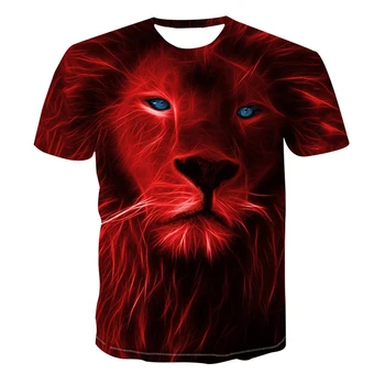 Лидер продаж, модные летние топы с короткими рукавами для мужчин и женщин, футболка с 3D изображением головы льва, дышащая рубашка с круглым вырезом