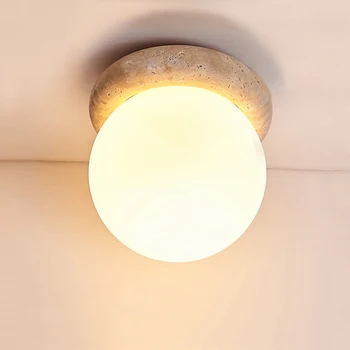 Япония Ваби Саби Небольшое Домашнее Промышленное Украшение Потолочный Светильник Теплая Комната Коридор Балкон E27 Желтая светодиодная лампа из травертина
