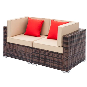 Набор уличной мебели, полностью оборудованный диван из плетеного ротанга, комплект из 2 угловых диванов коричневого цвета с градиентом