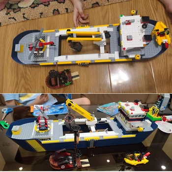 В наличии 60266 Морское исследовательское судно, строительный блок, Кирпичи, Модель городского Океанского Разведывательного корабля, игрушки для детей, подарки на День рождения