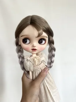 Кукольные парики для Blythe Qbaby из мохера с градиентными длинными косами и волнистыми рулонами 9-10 дюймов