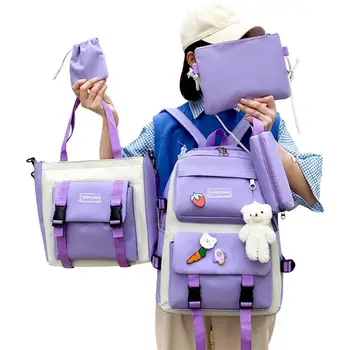 Набор школьных рюкзаков для девочек-подростков 5 шт. Студенческий рюкзак Комбинированный С рюкзаком Сумка для карандашей Маленькая сумка для хранения Сумочка Маленькая