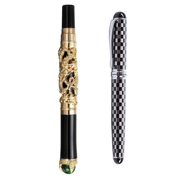 JINHAO 2ШТ., Роскошная перьевая ручка 18KGP 0,5 мм Gold Dragon Dragon с перьевой ручкой для шахматной доски X750