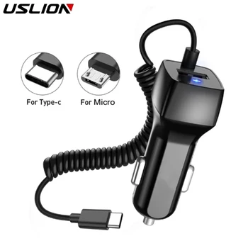 USLION 24V Автомобильное Зарядное устройство С USB-кабелем Для Samsung S22 Plus Xiaomi Micro USB Type C для Huawei P40 Samsung Быстрое Автомобильное Зарядное устройство для телефона