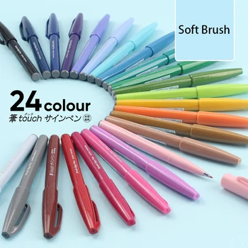 Япония Pentel Touch Brush Sign Pens Ручка Fude С мягким гибким наконечником Доступно 24 цвета Новая ручка для нанесения надписей пастельными красками