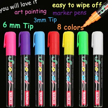 8 цветных маркеров для жидкого мела, фломастеры для школьной художественной живописи, 8 цветов, круглый наконечник 3 мм, 6 мм, Бесплатная доставка