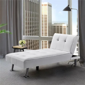 Раскладной шезлонг-футон из искусственной кожи Easyfashion, белое кресло-качалка для отдыха