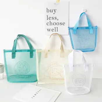 Простая Складная Сетчатая Прозрачная Большая женская сумка для покупок, Сумка для хранения в корейском стиле, Нейлоновая Однотонная Прозрачная Складная