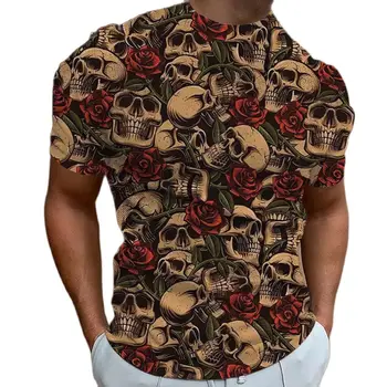 Модные футболки с принтом черепов для мужчин, Летняя дышащая Свободная футболка Унисекс с коротким рукавом, Уличная одежда в стиле хип-хоп, топы большого размера
