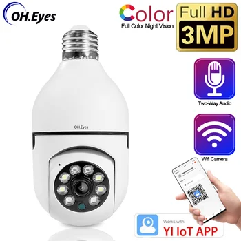 Лампа E27 Wifi Камера 3MP Полноцветная Ночного Видения Двухсторонний Разговор Свет Обнаружения Движения Человека Smart Security PTZ IP-Камера Yiiot