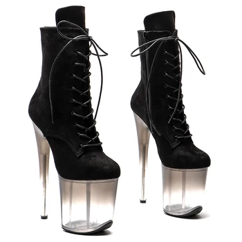 Leecabe 20 см/8 дюймов, Замшевый Верх, Прозрачная черная градиентная Платформа, диско-вечерние Туфли на высоком каблуке для танцев на шесте